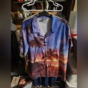 Vintage Aloha Hawaiian Sunset Polyester Button Up Shirt Size XXL